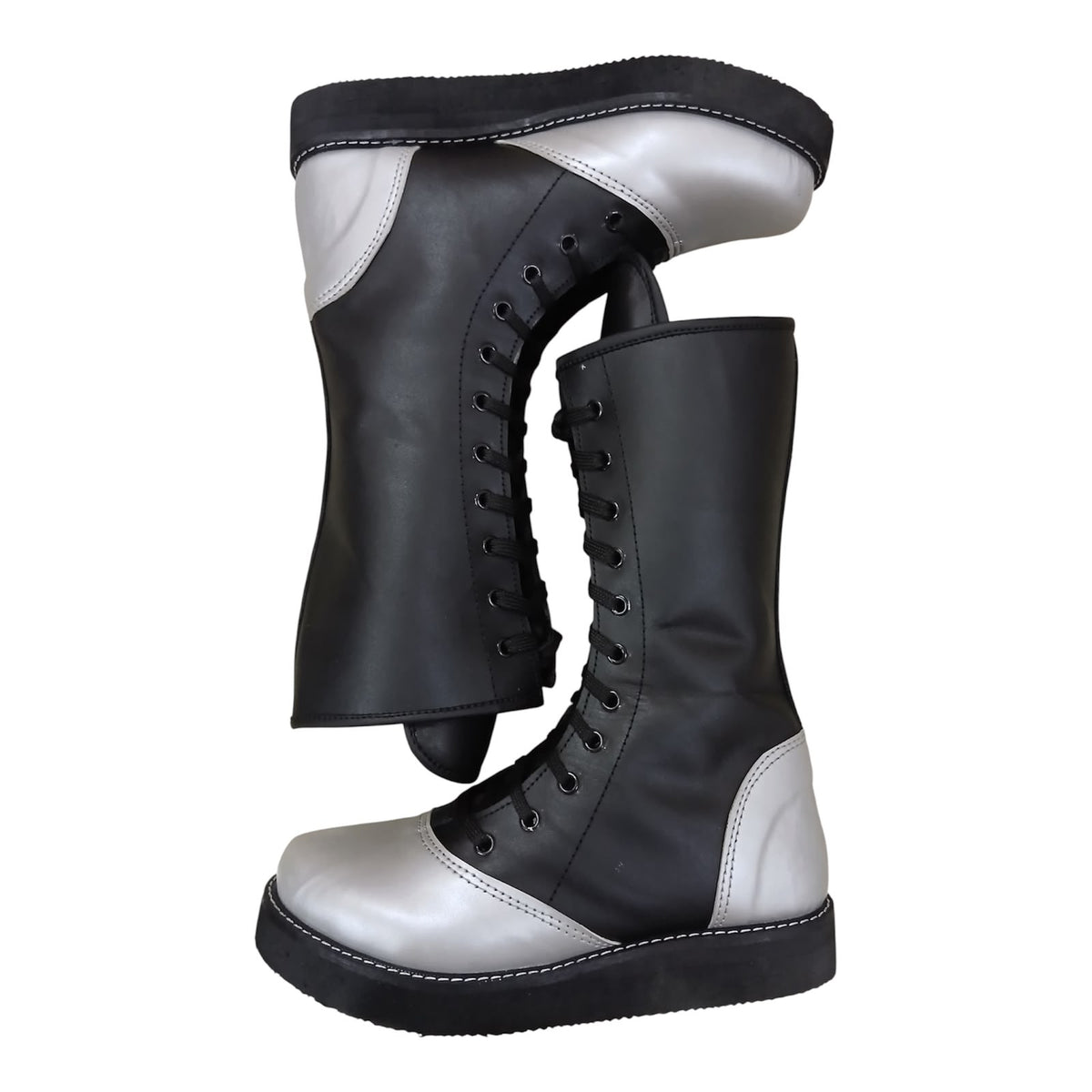 Handmade Leather Pro Wrestling Boots Black and Silver