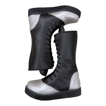Handmade Leather Pro Wrestling Boots Black and Silver