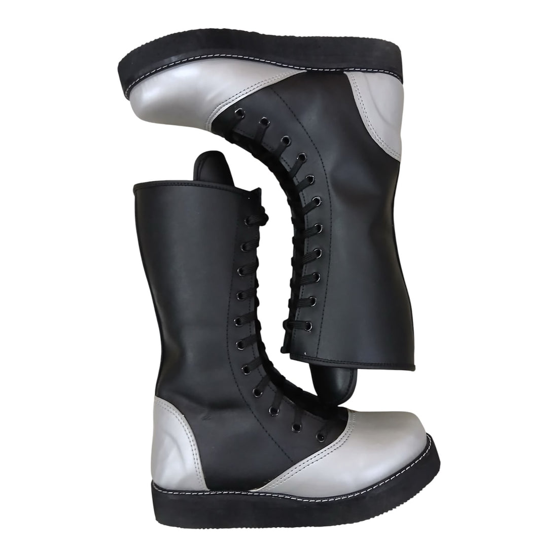 Handmade Leather Pro Wrestling Boots Black and Silver