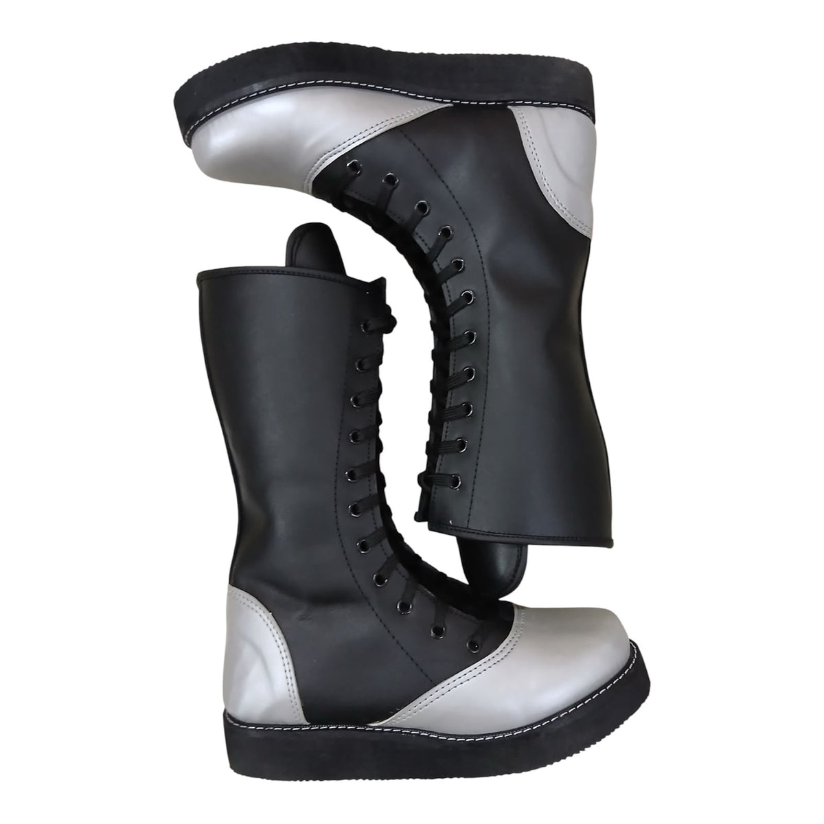 Handmade Leather Pro Wrestling Boots Black and Silver