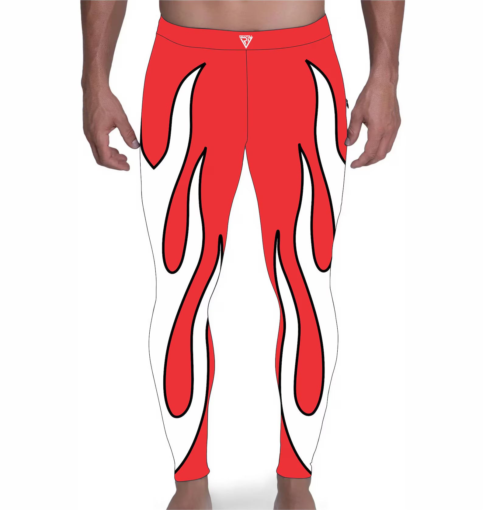 Wrestling Tights Red, White Fire Style, Stretchable and Customized Colors