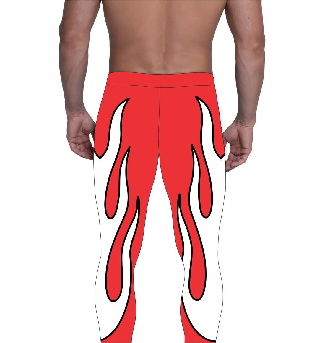 Wrestling Tights Red, White Fire Style, Stretchable and Customized Colors