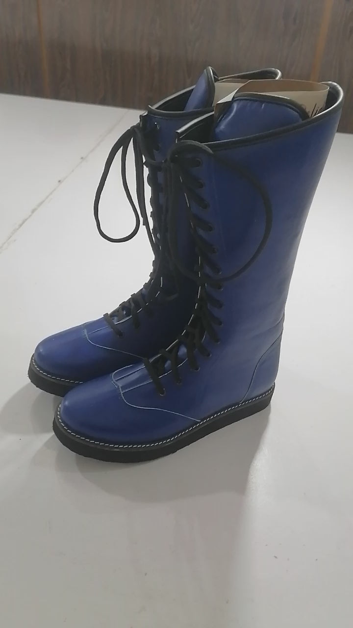 Stoeistewels, 100% egte leer, blou kleur, handgemaak, aanpasbaar