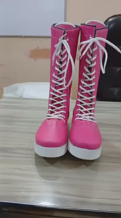 Professionele Stoeistewels, Handgemaak, 100% Oorspronklike Leer, Helderpienk Kleur, Aanpasbaar