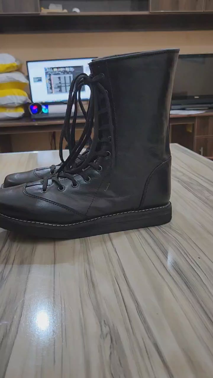 Professionele Stoeistewels, Lae Sny, 100% Oorspronklike Leer, Handgemaak, Swart Kleur, Bill Goldberg-geïnspireer