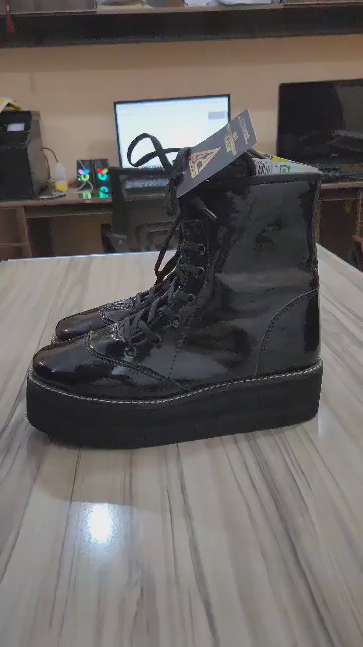 Professionele Stoeistewels, Handgemaak, Lae Sny, Swart Kleur Patent Glansleer, Hoë Sool, Aanpasbaar