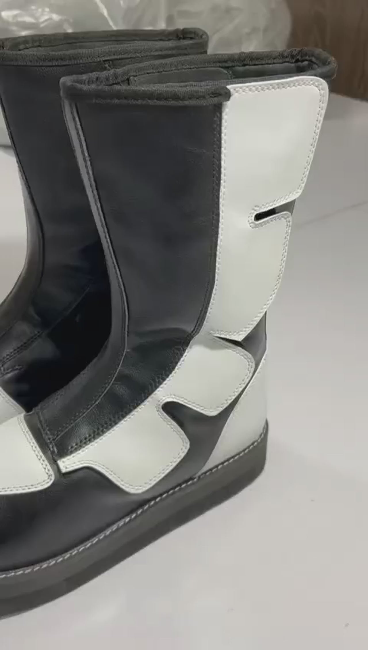 Pro Wrestling Boots, Handmade, 100% Original Leather, Hook and Loop style, black & white Color, High Sole,  Customizable Colors