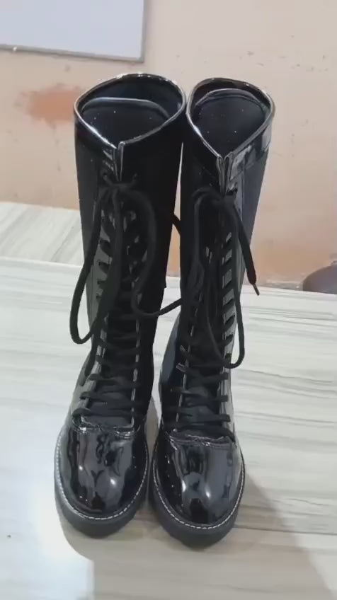 Wrestling Boots, Handmade, 100% Original Leather, Black Patent and Black Glitter Color