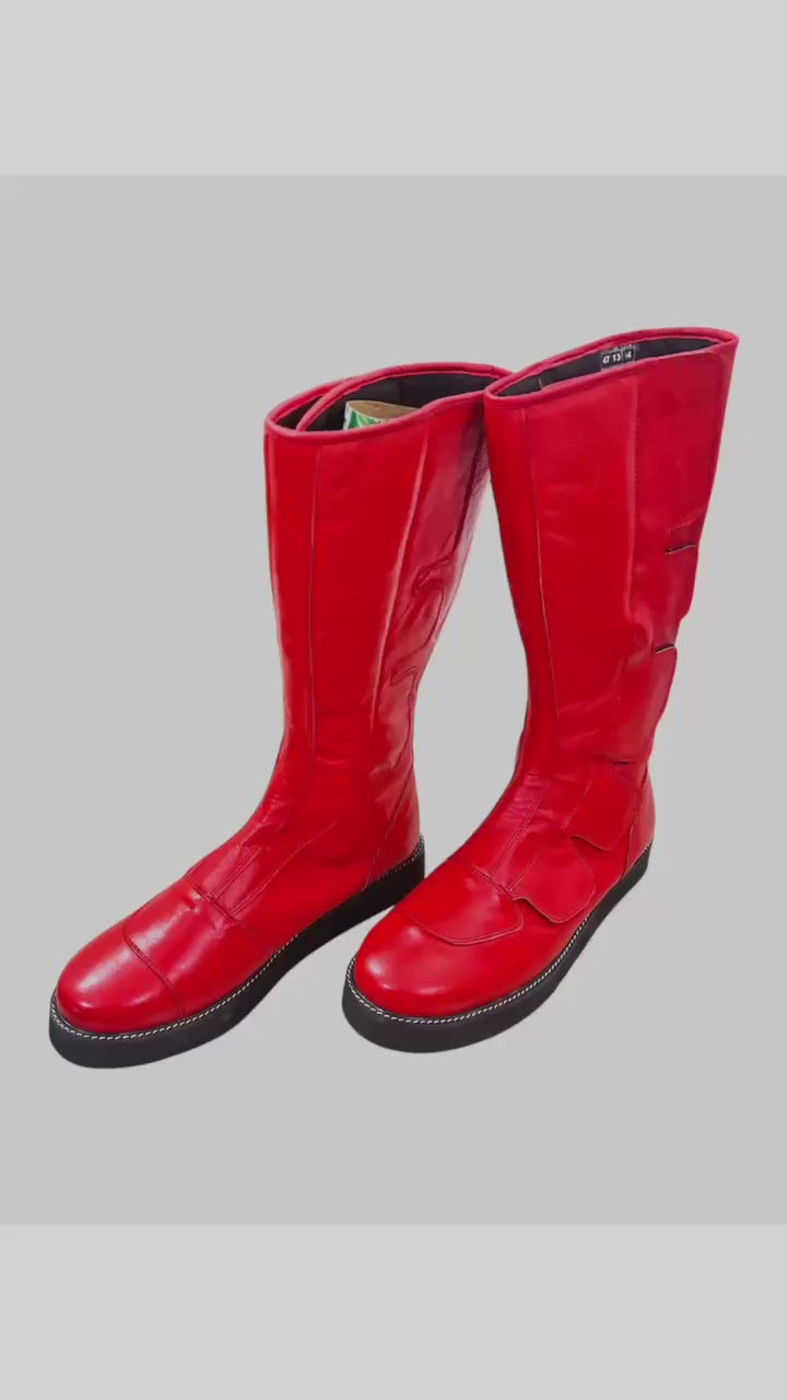 Professionele Stoeistewels, Handgemaak, 100% Suiwer Leer, Klittenbandstyl, Rooi Kleur, Aanpasbaar