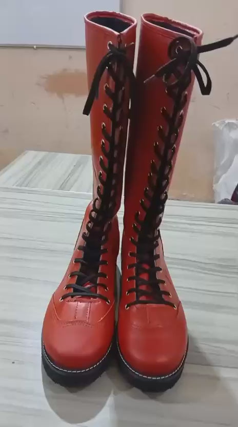 Wrestling Boots, 100% Genuine Leather, Red Color, Handmade, Customizable