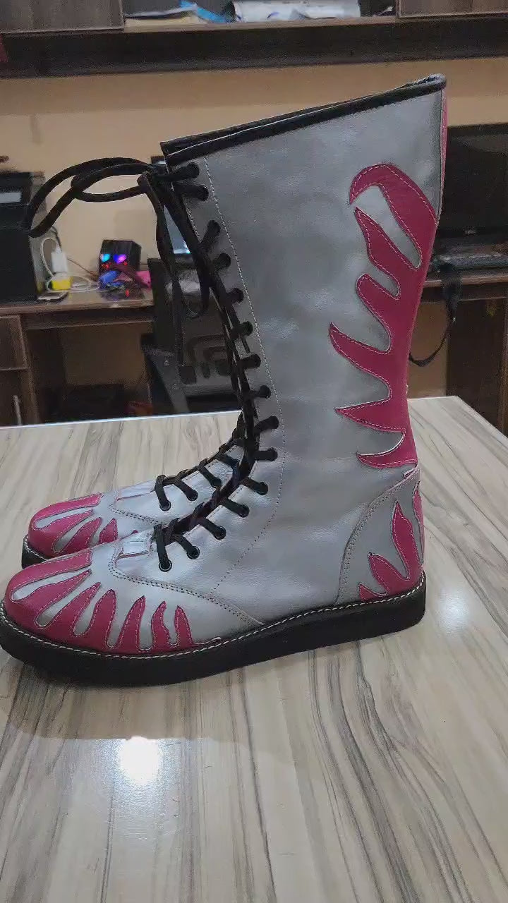 Professionele Stoeistewels, Handgemaak, 100% Oorspronklike Leer, Helderpienk Vuurstyl, Aanpasbare kleure