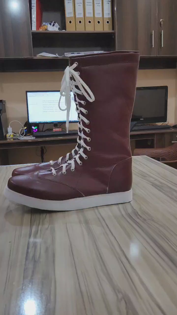 Pro Wrestling Boots, Handmade, 100% Original Leather, Maroon color, William Regal's Inspired