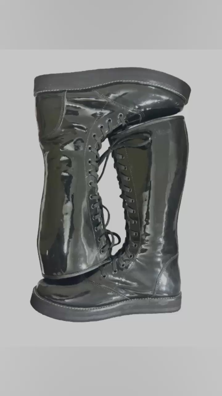 Professionele Stoeistewels, Handgemaak, Patent Swart Glansende Kleur, DX Leer