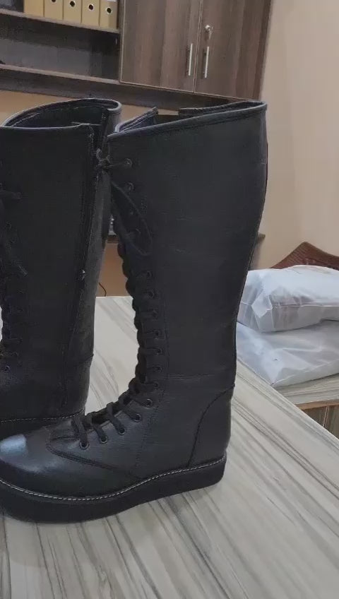 Pro Wrestling Boots, Handmade,   ZIPPER & Lace-up style, 100% Original Leather, Black Color, Customizable