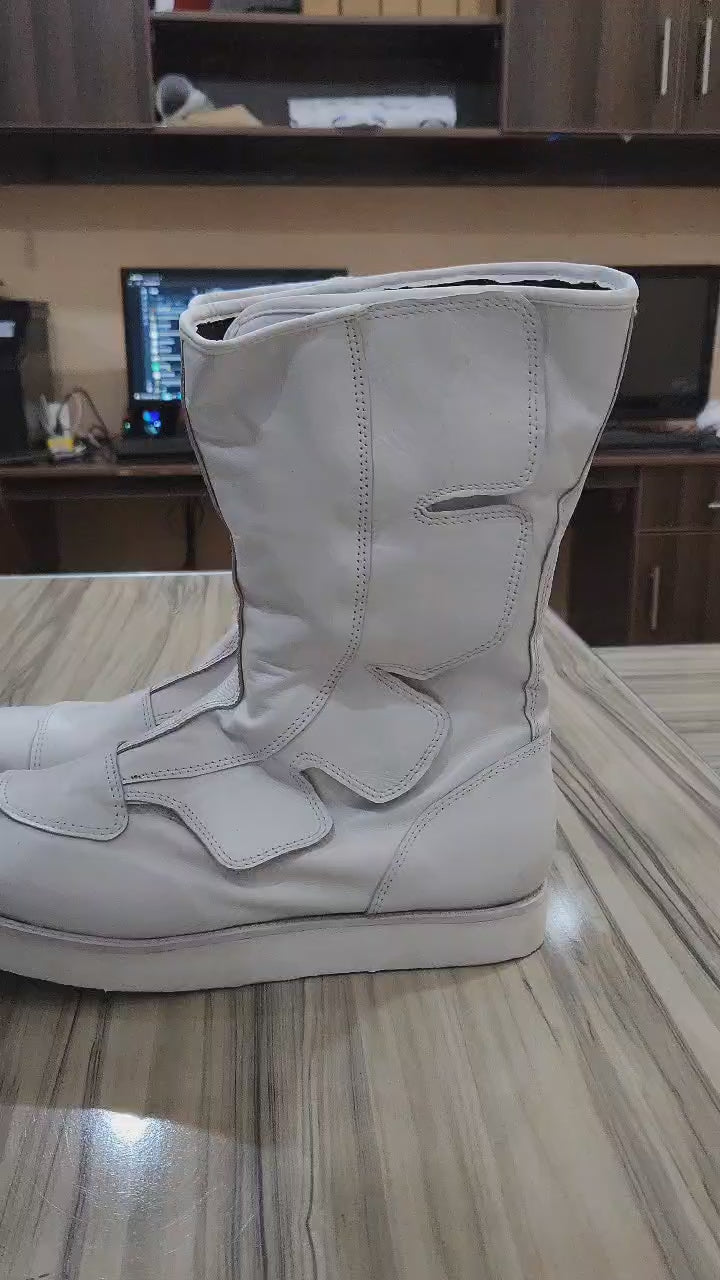 Wrestling Long Boots, Handmade, 100% Original Leather, Hook and Loop style, white ,  Customizable colors
